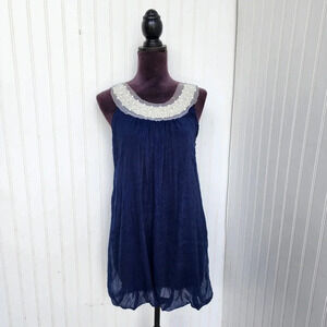 Pepper Tree London Navy Blue Beaded Dress Bubble Lined Cotton Blend Sleveless S